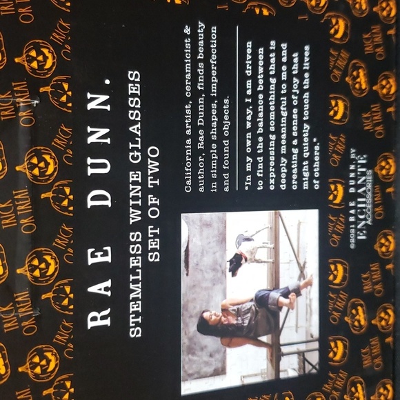 Rae Dunn NWT "TRICK" and "TREAT" Set/2 Stemless Orange Wine Glasses - Picture 5 of 6